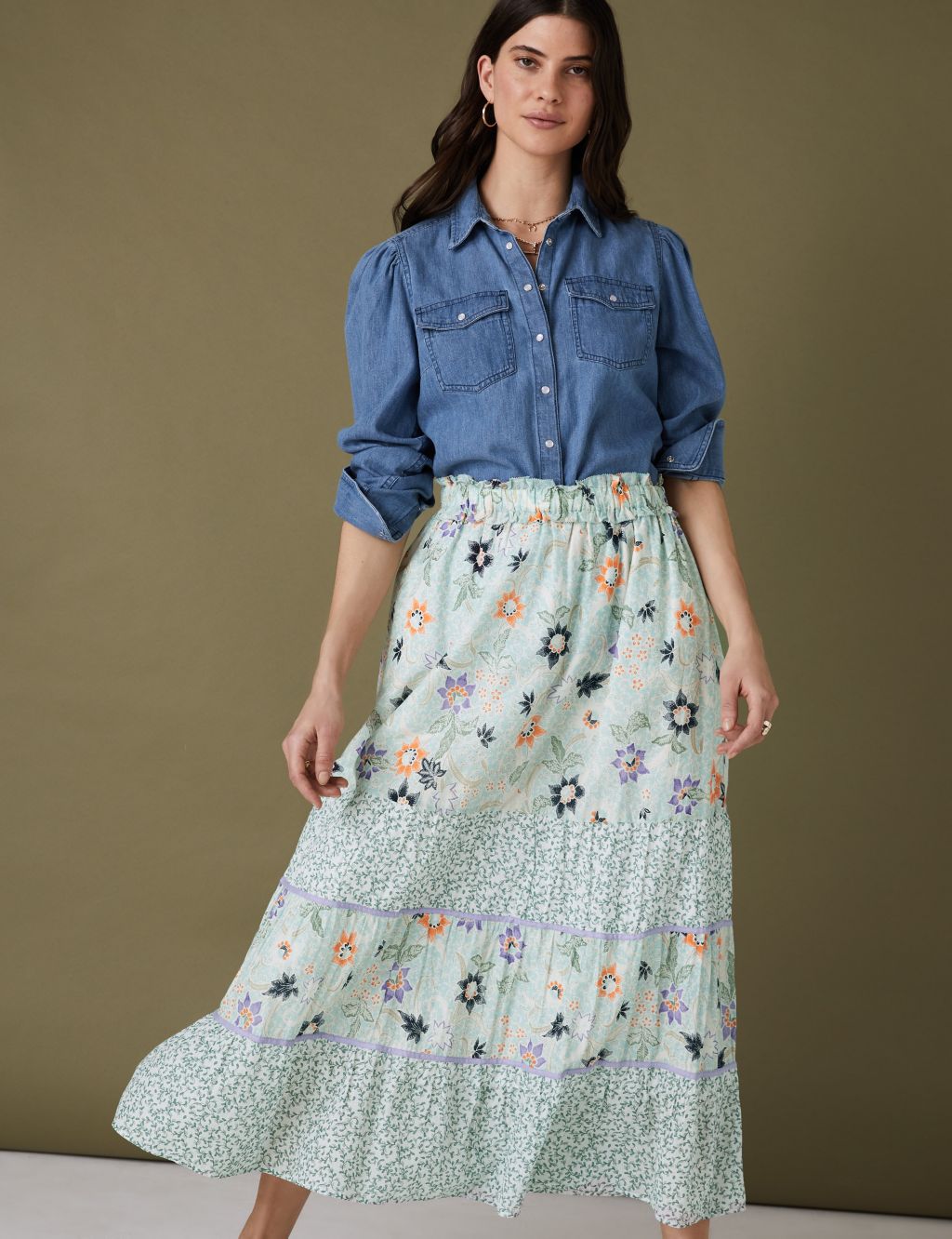 Pure Cotton Floral Maxi Tiered Skirt image 1