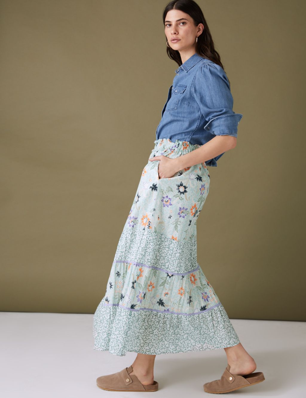 Pure Cotton Floral Maxi Tiered Skirt image 2
