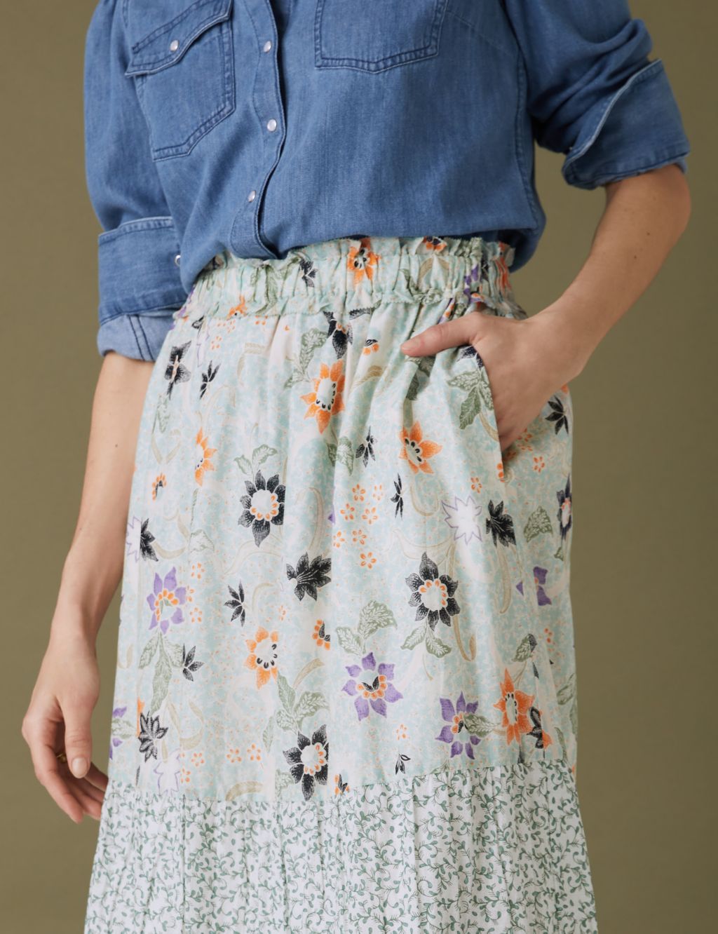 Pure Cotton Floral Maxi Tiered Skirt image 3