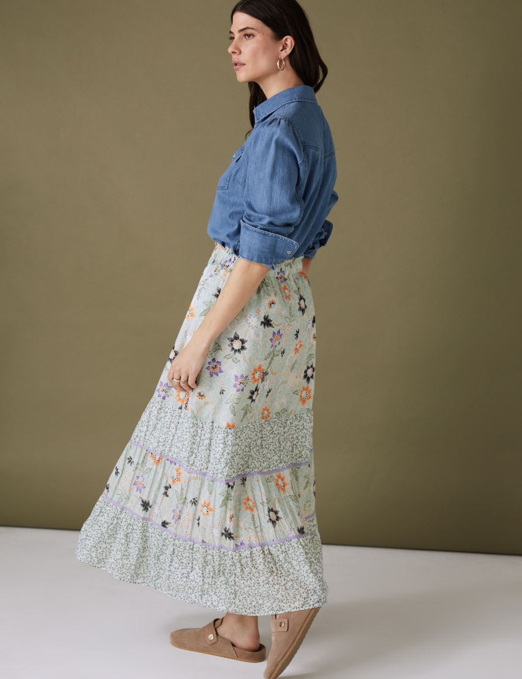 Pure Cotton Floral Maxi Tiered Skirt image 4