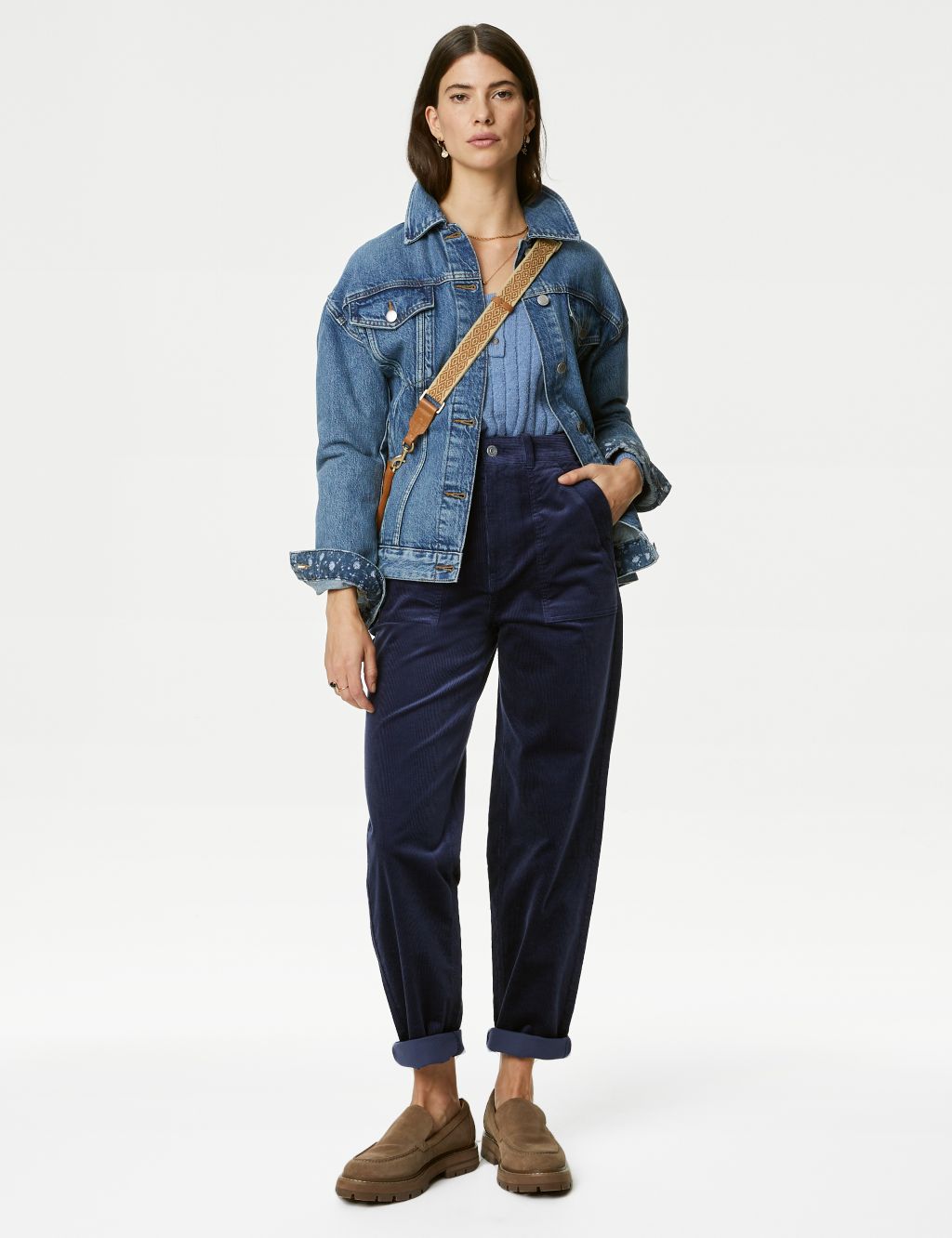 Corduroy Tapered Ankle Grazer Trousers image 1