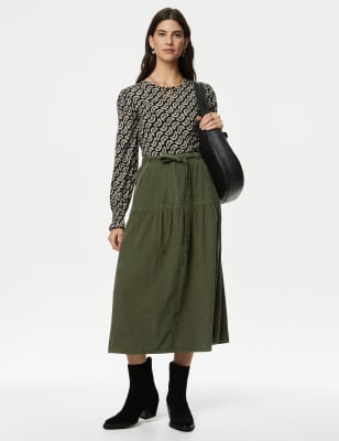 

Womens Per Una Pure Cotton Cord Midaxi Tiered Skirt - Hunter Green, Hunter Green