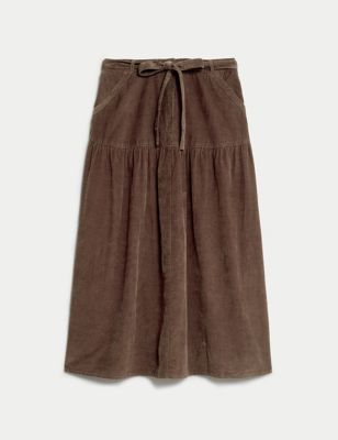 Pure Cotton Cord Midaxi Tiered Skirt
