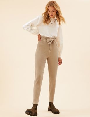 

Womens Per Una Pure Cotton Belted Tapered Trousers - Natural, Natural