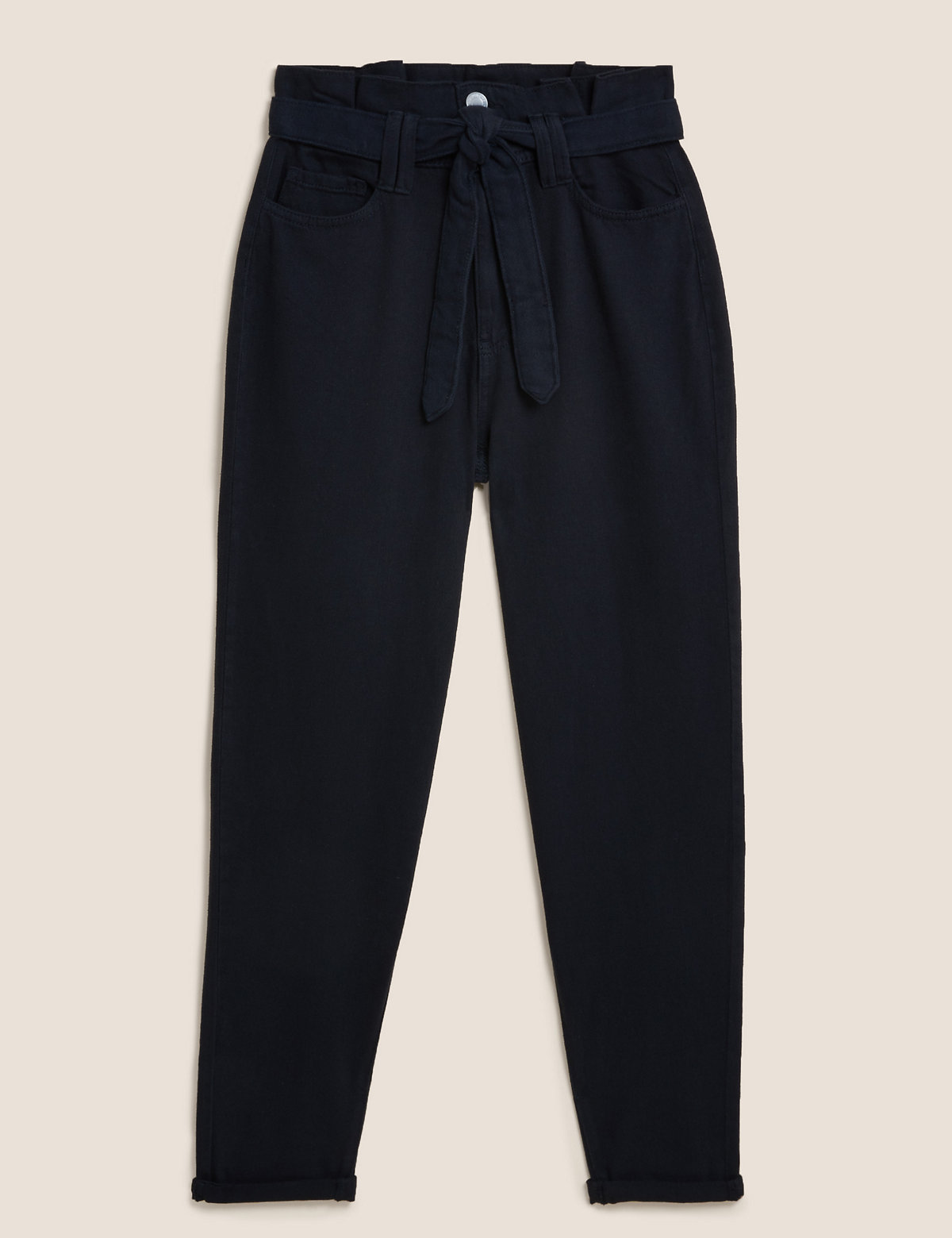 Pure Cotton Belted Tapered Trousers