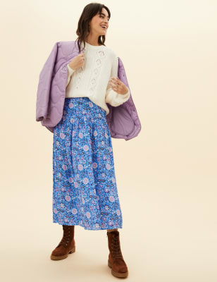 

Womens Per Una Maxi-Skaterrock mit Blumenmuster - Blue Mix, Blue Mix