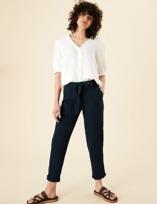 

Womens Per Una Pure Cotton Tapered Ankle Grazer Trousers - Navy, Navy