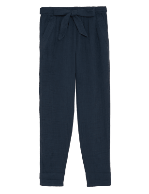 

Womens Per Una Pure Cotton Tapered Ankle Grazer Trousers - Navy, Navy