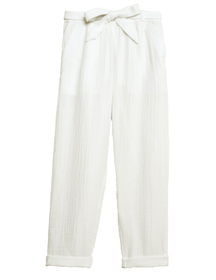 

Womens Per Una Pure Cotton Tapered Ankle Grazer Trousers - Ivory, Ivory