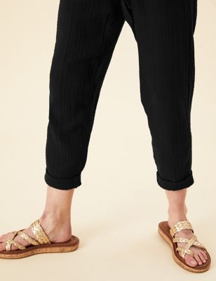 

Womens Per Una Pure Cotton Tapered Ankle Grazer Trousers - Black, Black