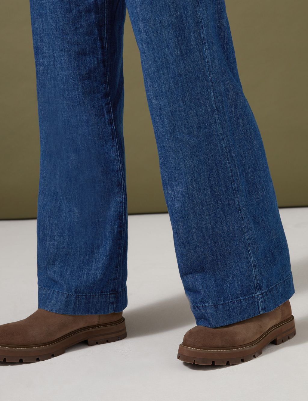 Denim Belted Wide Leg Trousers Slim image 4