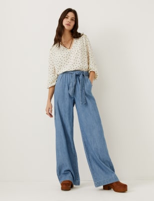 Women's Belted Wide Leg Palazzo Jeans