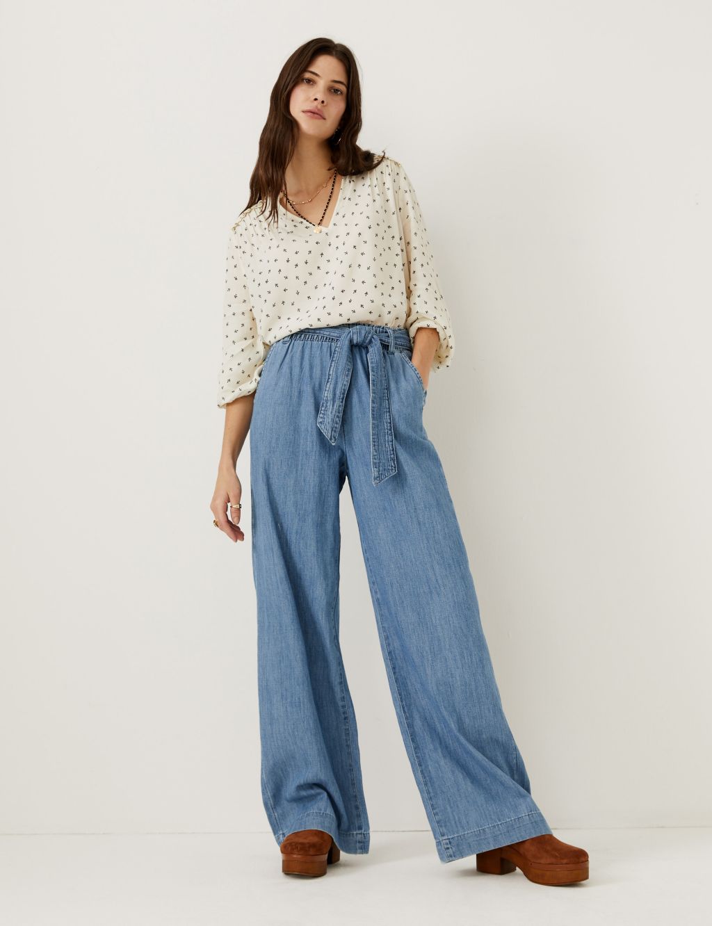 Denim Belted Wide Leg Trousers image 1