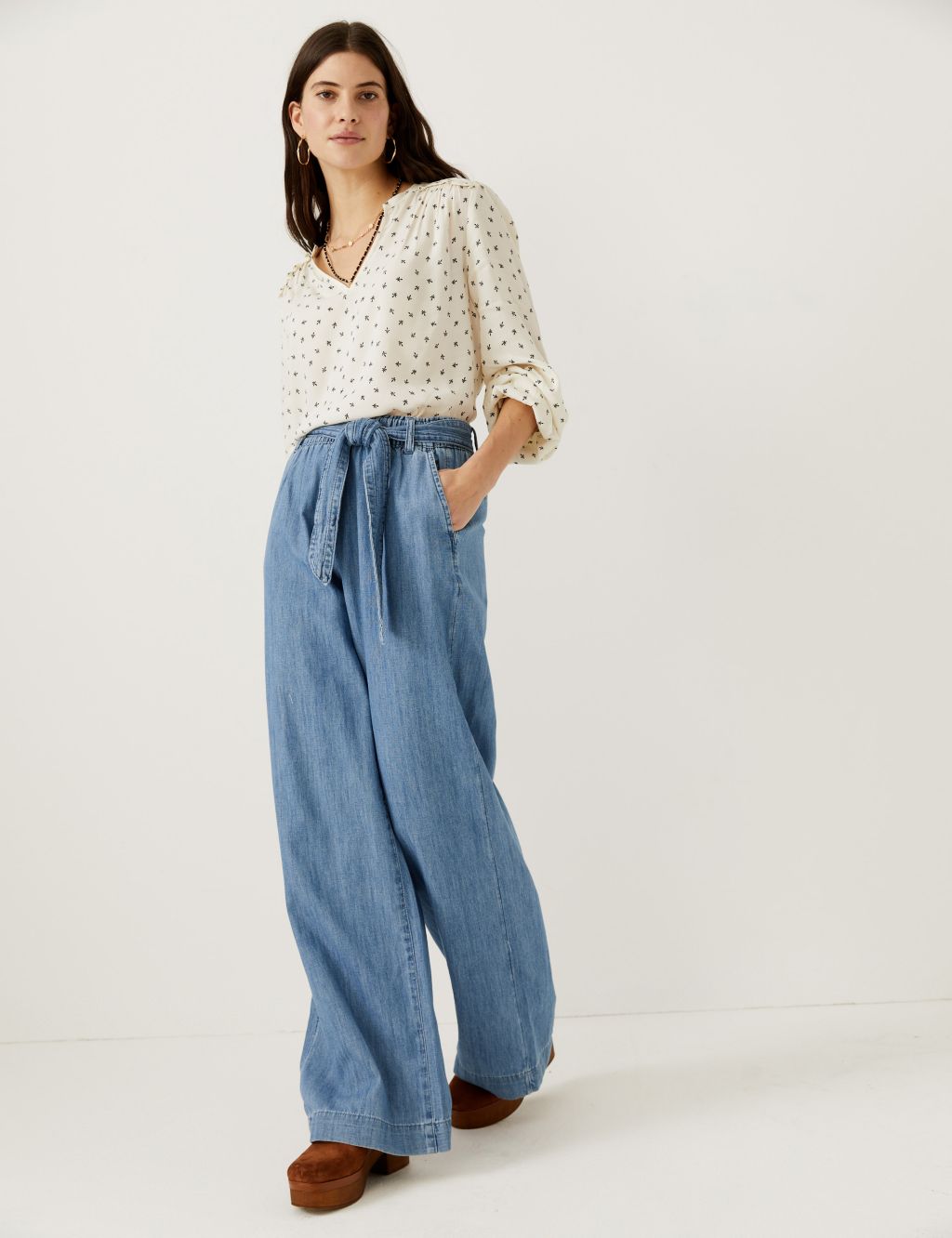 Denim Belted Wide Leg Trousers image 3