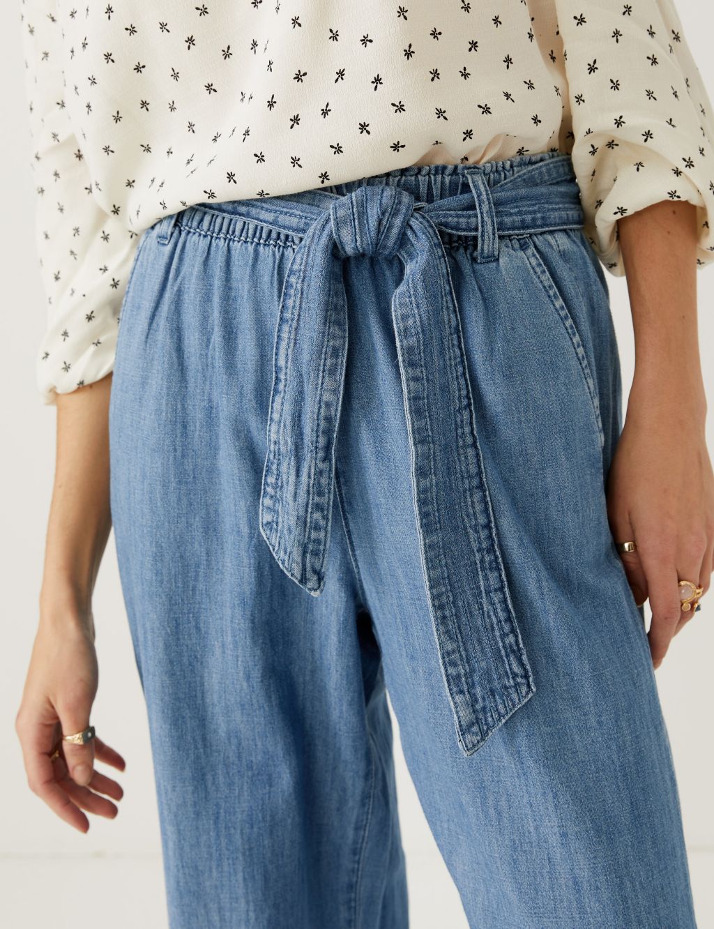 Denim Belted Wide Leg Trousers image 3