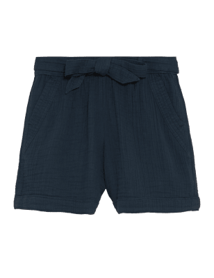 

Womens Per Una Pure Cotton High Waisted Belted Shorts - Navy, Navy