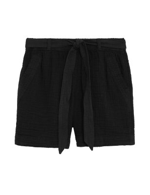 

Womens Per Una Pure Cotton High Waisted Belted Shorts - Black, Black