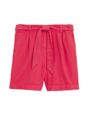 

Womens Per Una Pure Cotton High Waisted Belted Shorts - Bright Pink, Bright Pink