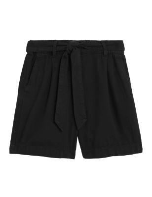 

Womens Per Una Pure Cotton High Waisted Belted Shorts - Black, Black