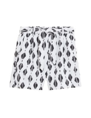 

Womens Per Una Cotton Blend Printed Belted Shorts - Ivory Mix, Ivory Mix