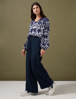 

Womens Per Una Hose aus reiner Baumwolle mit weitem Bein und Strukturmuster - Dark Navy, Dark Navy