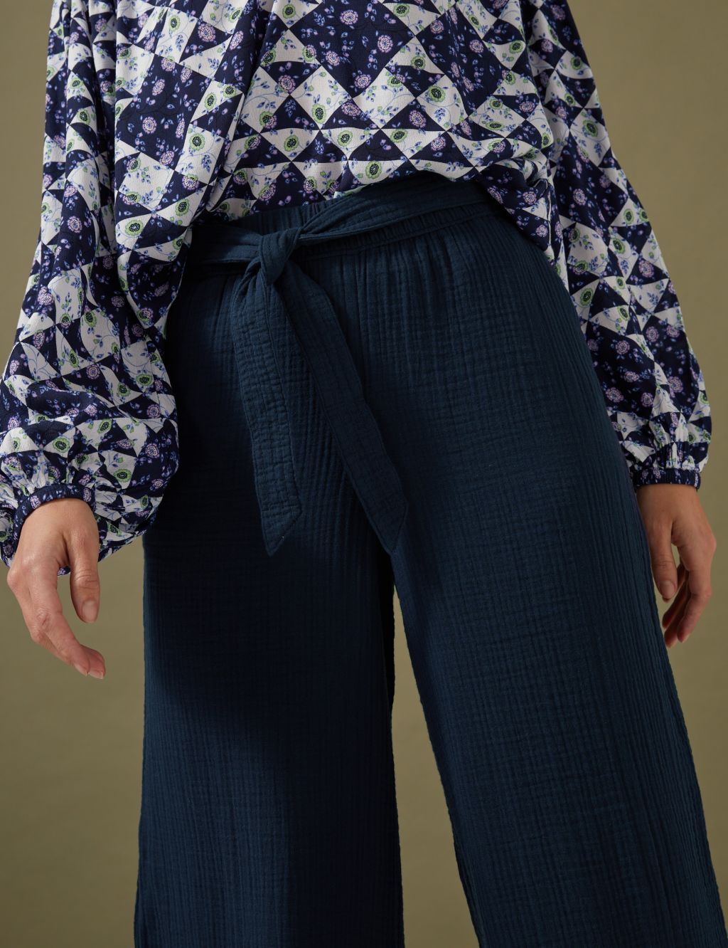 Pure Cotton Textured Wide Leg Trousers image 2