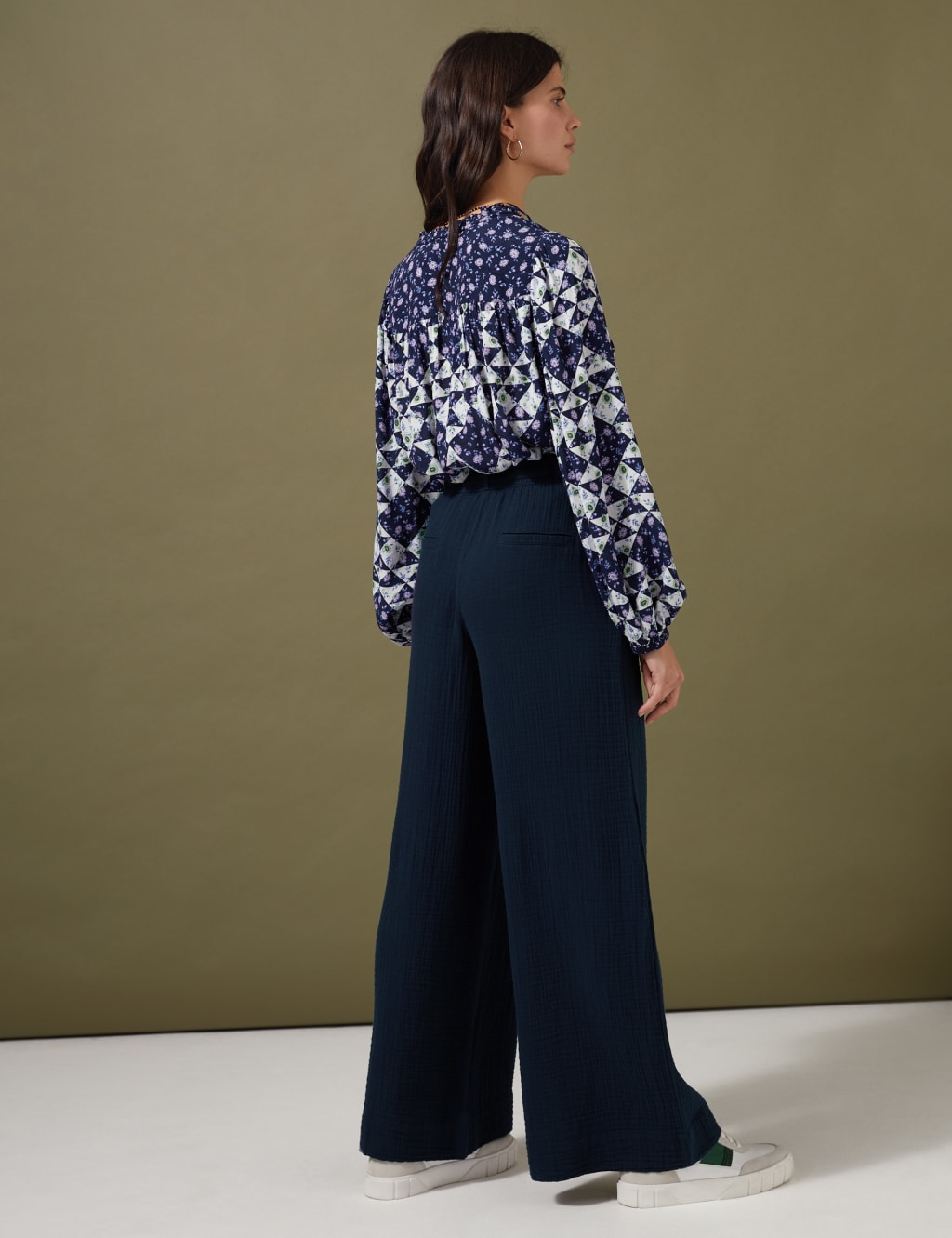 Pure Cotton Textured Wide Leg Trousers image 5