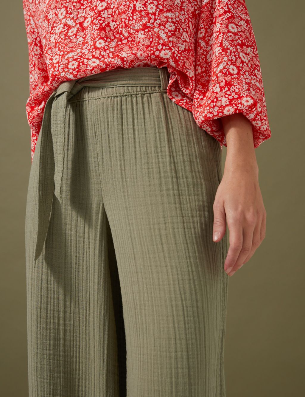 Pure Cotton Textured Wide Leg Trousers image 3