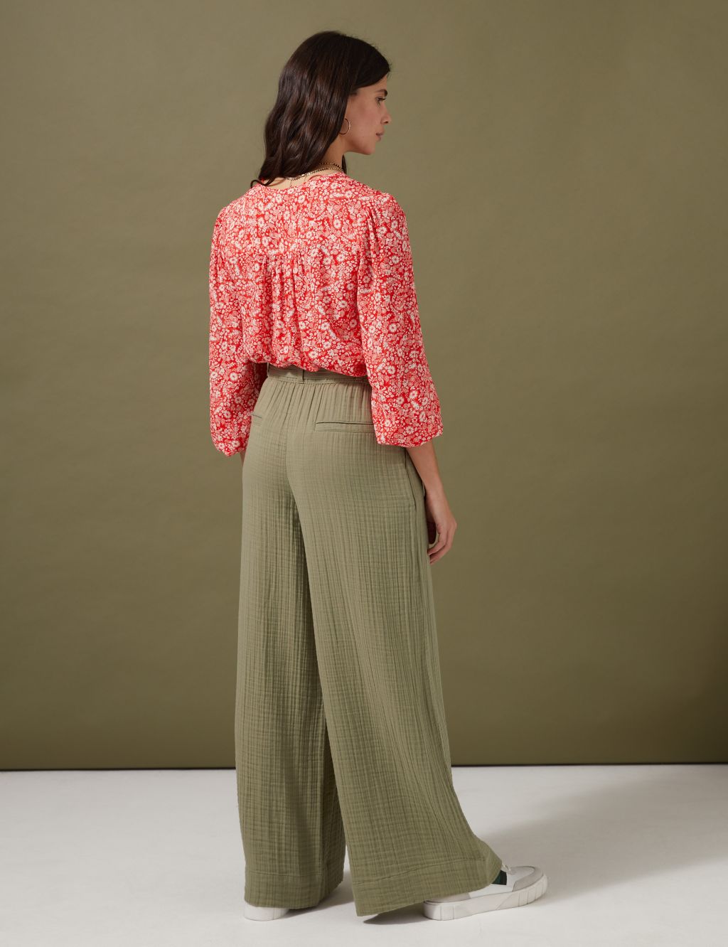 Pure Cotton Textured Wide Leg Trousers image 4