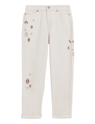 

Per Una Jeans tobilleros de cintura alta con bordadoWomens - Ecru, Ecru