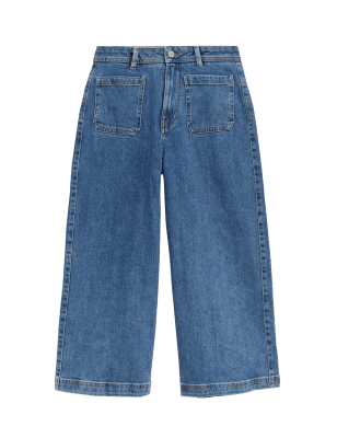 

Womens Per Una High Waisted Wide Leg Cropped Jeans - Medium Indigo, Medium Indigo