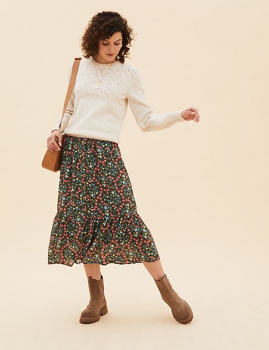 New Womens Marks & Spencer Green Midi Skirt Size 16 14 10 