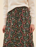 Printed Button Front Midaxi A-Line Skirt