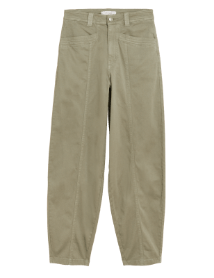 

Womens Per Una Cotton Rich Tapered Ankle Grazer Trousers - Faded Khaki, Faded Khaki