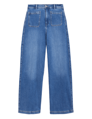 

Womens Per Una High Waisted Wide Leg Jeans - Medium Indigo, Medium Indigo