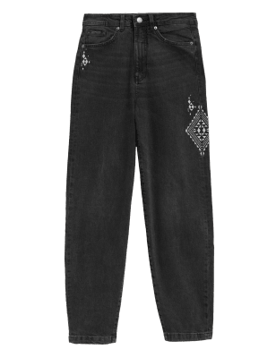 

Womens Per Una Mom High Waisted Ankle Grazer Jeans - Black, Black