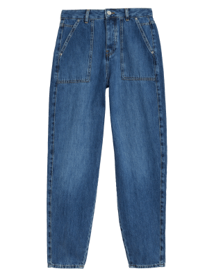 

Womens Per Una High Waisted Tapered Jeans - Medium Indigo, Medium Indigo