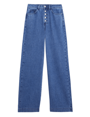 

Womens Per Una Tencel™ Rich High Waisted Wide Leg Jeans - Medium Indigo, Medium Indigo