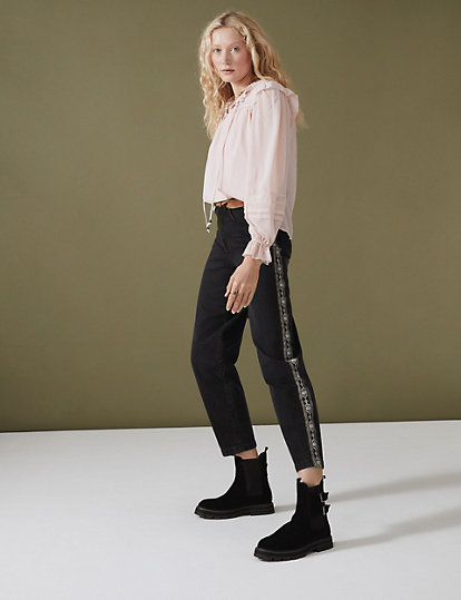Mom High Waisted Embroidered Jeans
