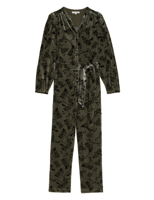 

Womens Per Una Velvet Printed Belted Jumpsuit - Khaki Mix, Khaki Mix