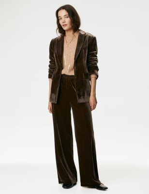 

Womens Per Una Velvet Elasticated Waist Wide Leg Trousers - Rich Quartz, Rich Quartz