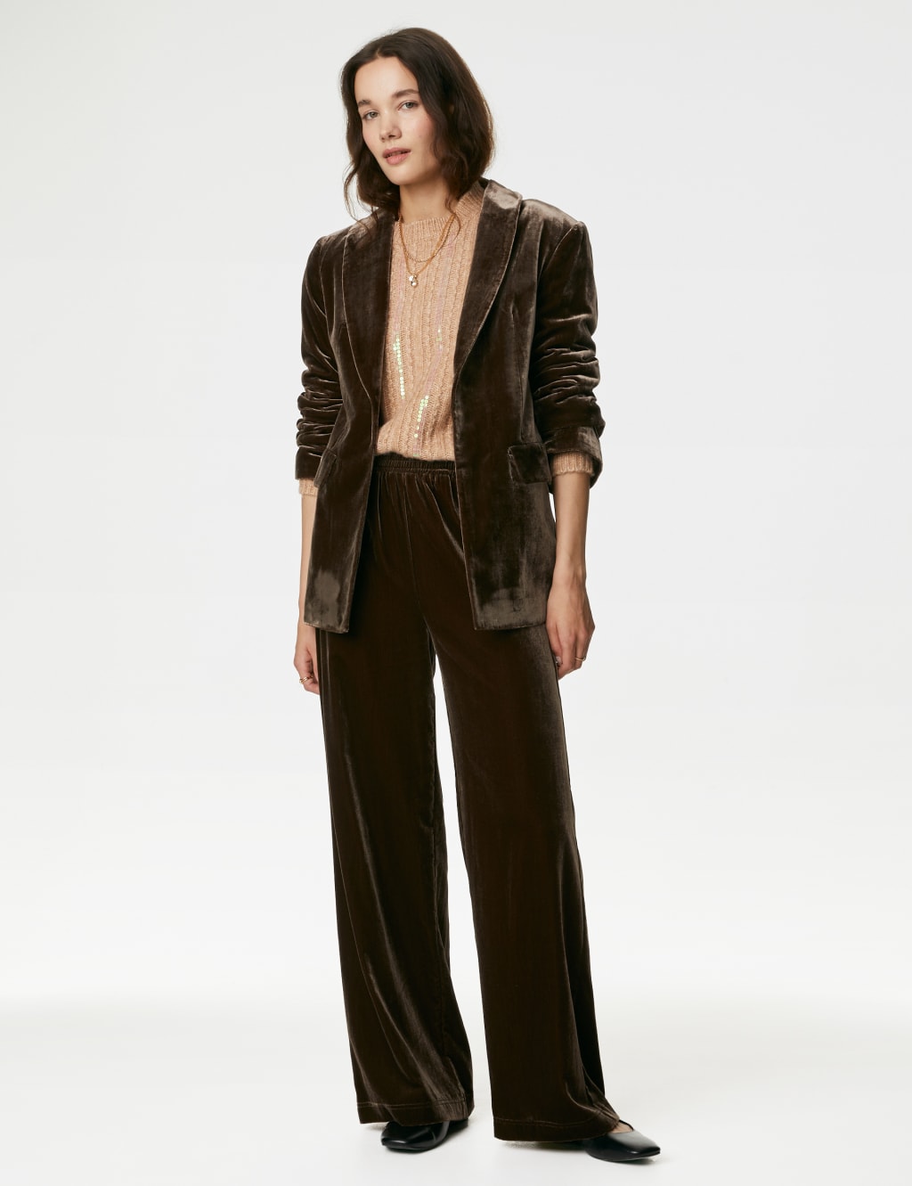 Velvet Elasticated Waist Wide Leg Trousers image 1