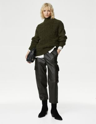 Leather Cargo Straight Leg Trousers