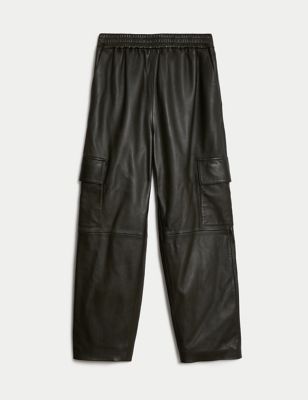 Leather Cargo Straight Leg Trousers