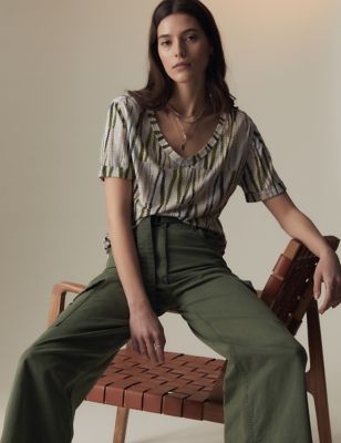 Cotton Rich Cargo Wide Leg Trousers - AT