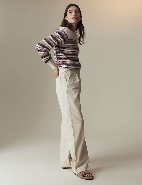 Cotton Rich Pleat Front Wide Leg Chinos - CH