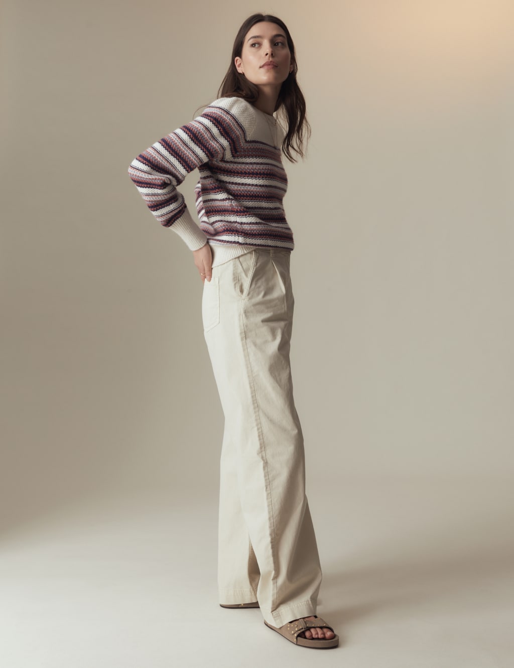 Cotton Rich Pleat Front Wide Leg Chinos