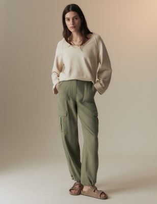 Linen Blend Cargo Trousers - AU