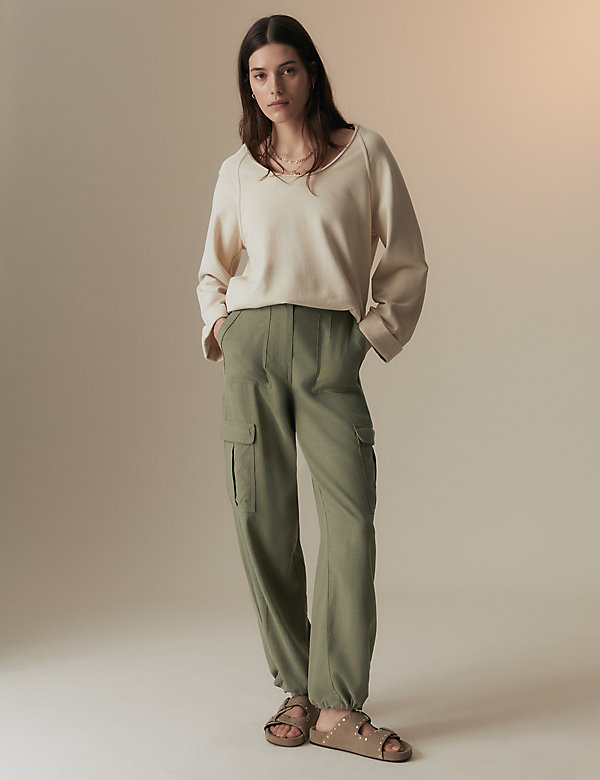 Linen Blend Cargo Trousers - AT