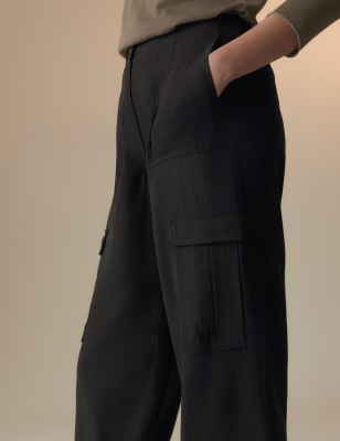 Linen Blend Cargo Trousers